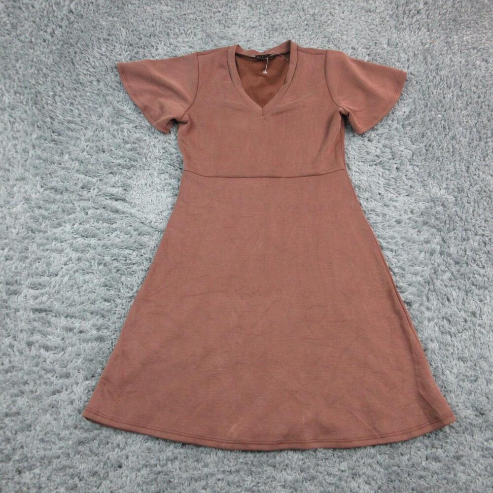 Gilli Dress Womens Large Brown V Neck Fit & Flare Short Sleeve Knee Length Modal